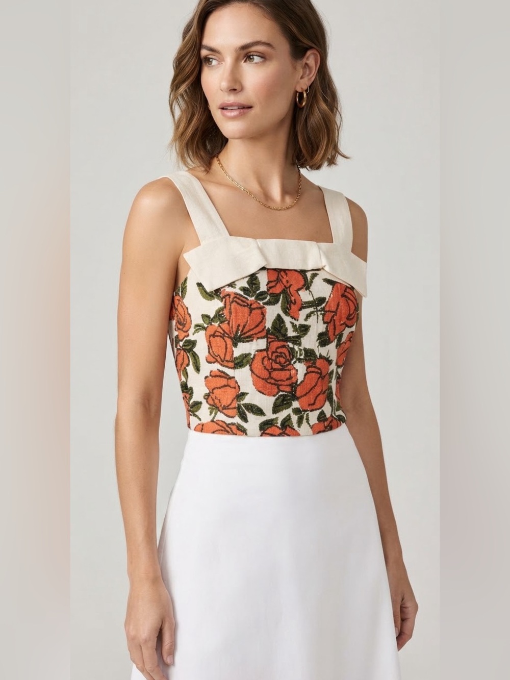 See by Chloé Orange Rose Jacquard Bow Tank Top, Size 2, EUC